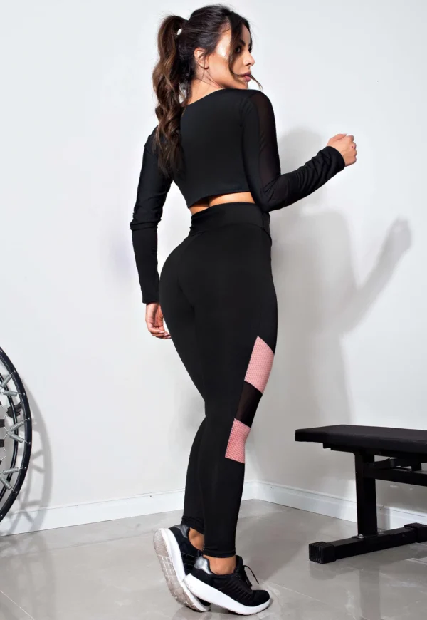 Cropped Manga Longa e Calça Legging Conjunto Fitness - Imagem 4