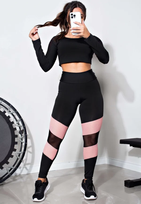 Cropped Manga Longa e Calça Legging Conjunto Fitness - Imagem 2