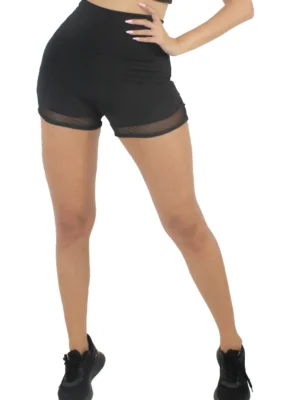 Short Fitness Preto Com Detalhe Tela