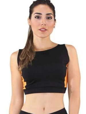 Cropped Fitness Preto Detalhe Amarelo Top