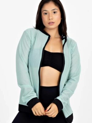 Casaco De Tela Com Ziper Verde Fitness Longo